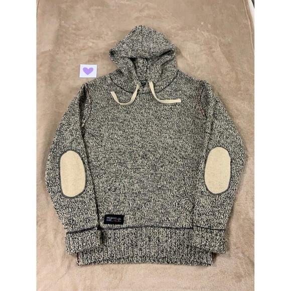 Projek Raw Other - Projek Raw Knit Hoodie sweatshirt Mens Medium Black white Wool Elbow Patches EUC